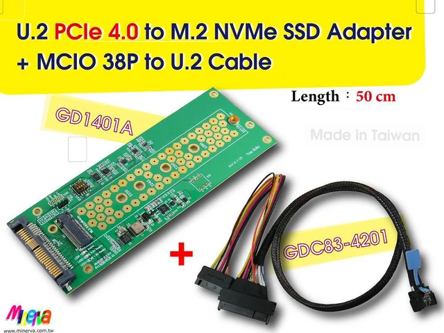 Main image of PCIe 4.0 MCIO 38P to U.2 cable, 50cm+U.2 to M.2 adapter