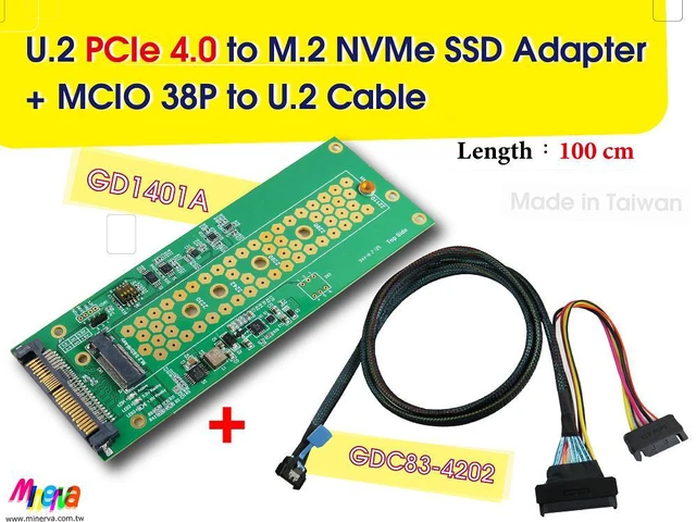 Main image of PCIe 4.0 MCIO 38P to U.2 cable, 100cm+U.2 to M.2 adapter