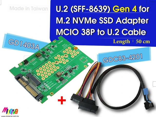 Main image of PCIe 4.0 MCIO 38P to U.2 cable, 50cm+U.2 to M.2 adapter