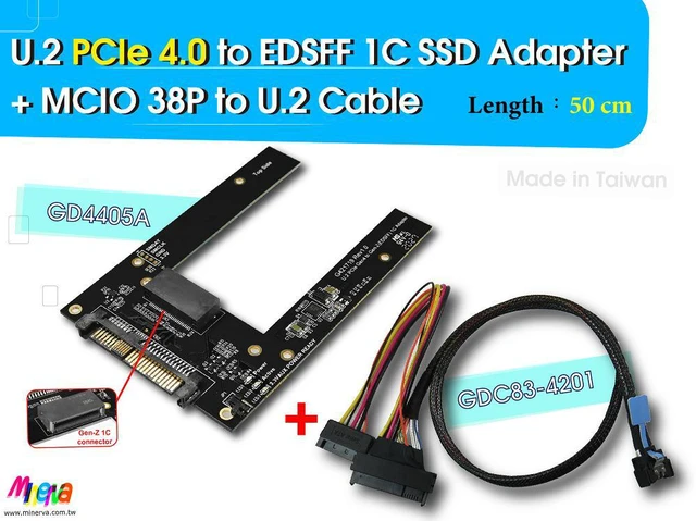 Main image of PCIe 4.0 MCIO 38P to U.2 cable, 50cm+U.2 to EDSFF 1C adapter