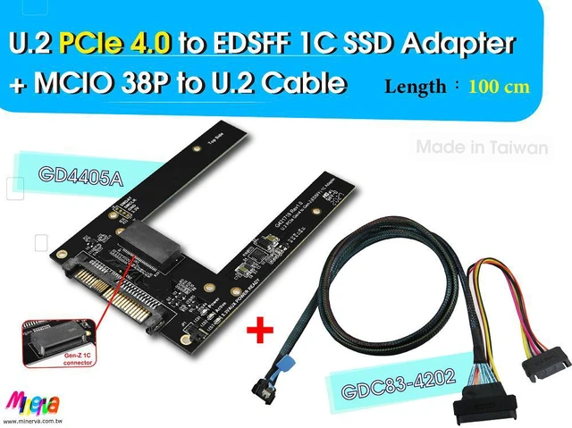 Main image of PCIe 4.0 MCIO 38P to U.2 cable, 100cm+U.2 to EDSFF 1C adapter