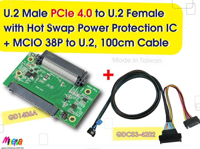 Main image of PCIe 4.0 MCIO 38P to U.2 cable, 100cm+U.2 to U.2 adapter
