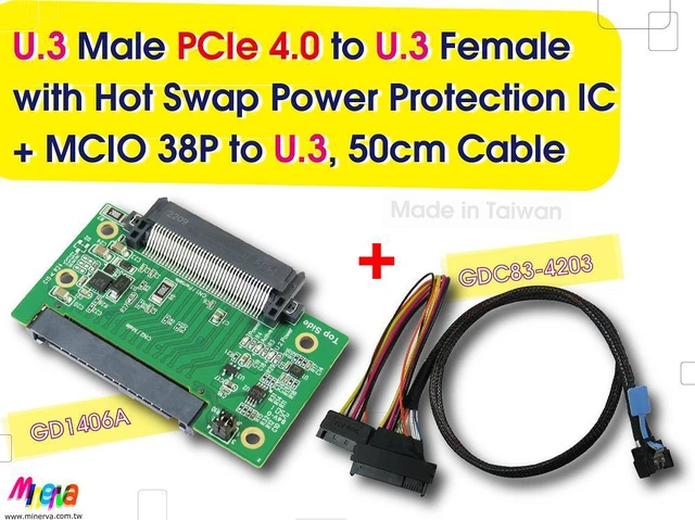 Main image of PCIe 4.0 MCIO 38P to U.3 cable, 50cm+U.3 to U.3 adapter