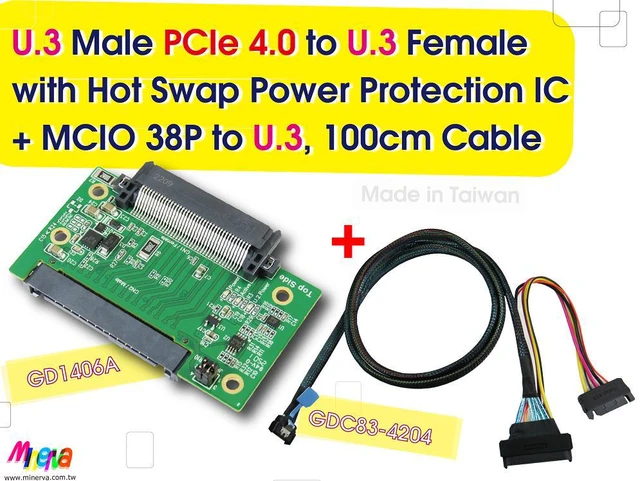 Main image of PCIe 4.0 MCIO 38P to U.3 cable, 100cm+U.3 to U.3 adapter
