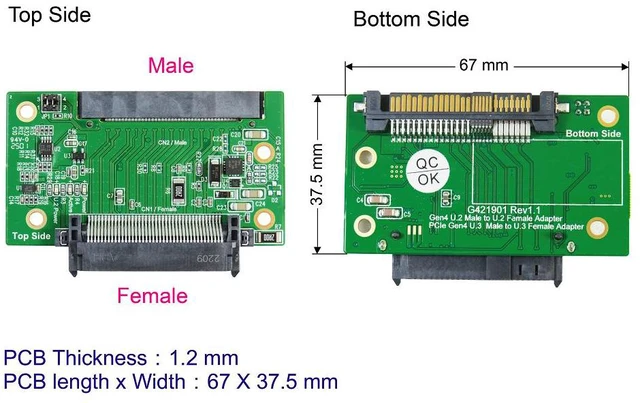 Alt view image 5 of 5 - PCIe 4.0 MCIO 38P to U.3 cable, 100cm+U.3 to U.3 adapter