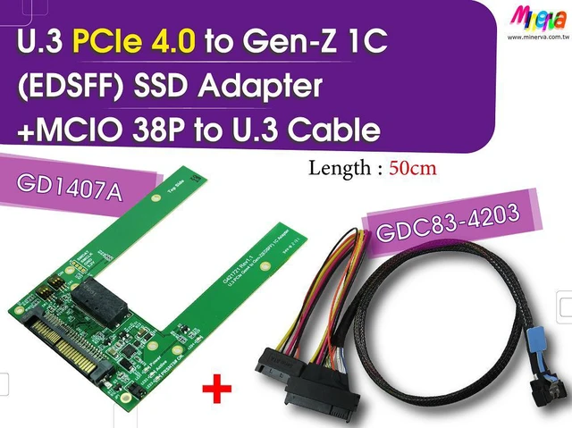 Main image of PCIe 4.0 MCIO 38P to U.3 cable, 50cm+U.3 to EDSFF 1C adapter