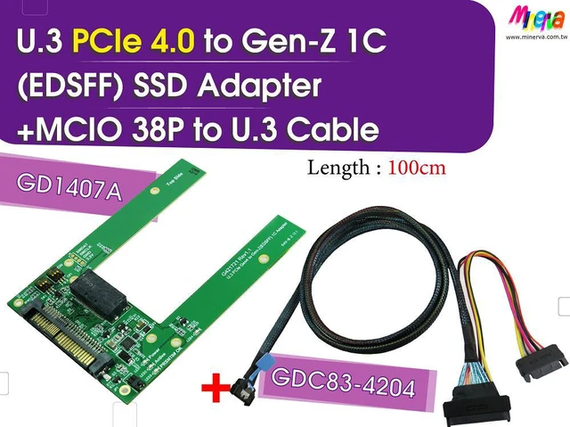 Main image of PCIe 4.0 MCIO 38P to U.3 cable, 100cm+U.3 to EDSFF 1C adapter