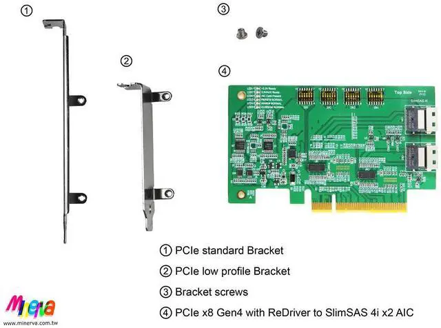 Alt view image 5 of 5 - PCIe x8 Gen 4 with ReDriver to SFF-8654 4i dual port