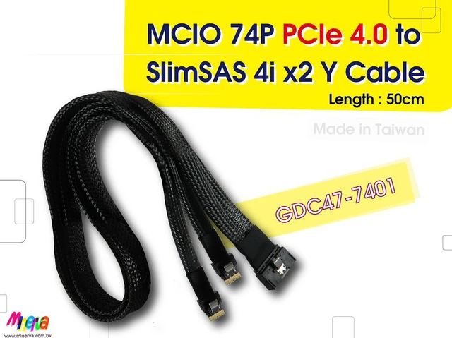 Main image of MCIO 74P PCIE 4.0 to SlimSAS 4i x2 Y-Cable, 50cm