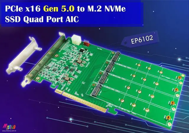 Main image of PCIe x16 Gen5 to M.2 Quad Port AIC, support 22x110mm