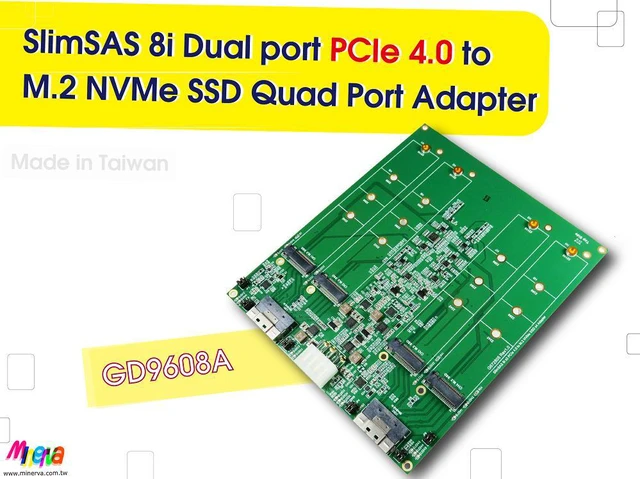 Main image of SlimSAS 8i x2 PCIe 4.0 to M.2 4-port with 3.3V Hot Swap Power Controller