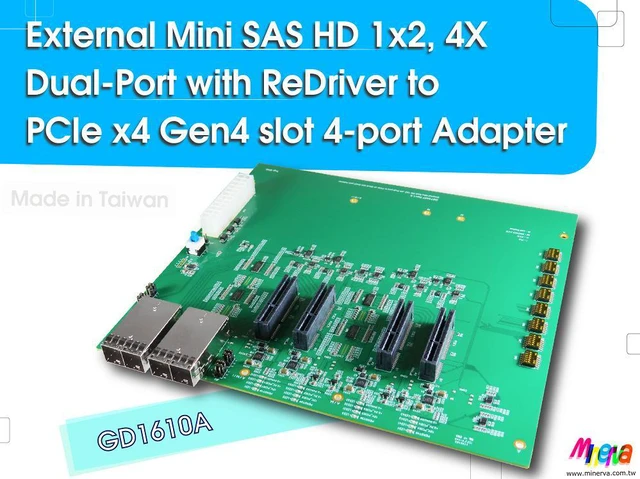 Main image of External Mini SAS HD 1x2, 4X Dual-Port with ReDriverto PCIe x4 Gen4 slot 4-port Adapter