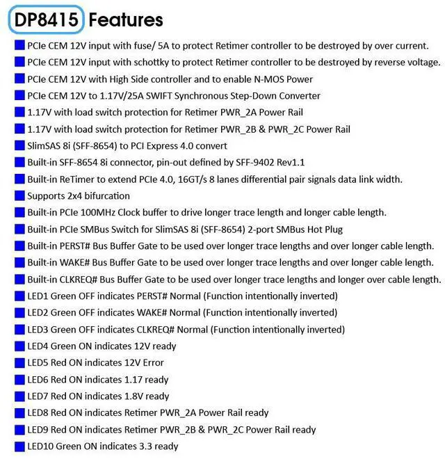 Alt view image 2 of 4 - PCIe x8 Gen4 with ReTimer to SlimSAS 8i(SFF-8654) AIC, only support x8 data link width