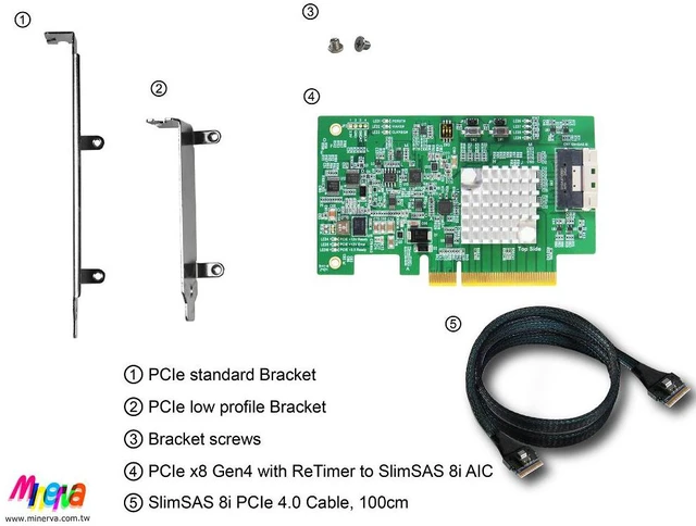 Alt view image 4 of 4 - PCIe x8 Gen4 with ReTimer to SFF-8654 8i AIC, only support x8 data link width & SFF-8654 8i to SFF-8654 8i, 100cm cable