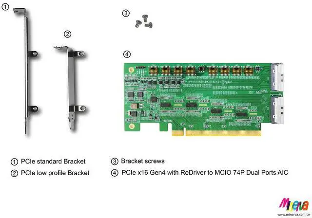 Alt view image 7 of 7 - PCIe x16 Gen4 with ReDriver to MCIO 74P dual port AIC