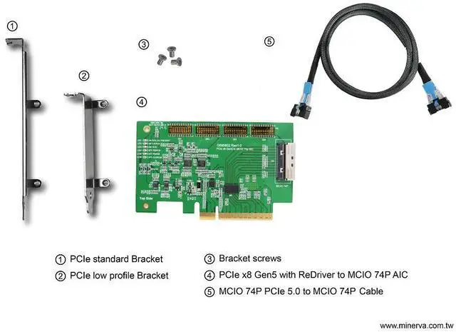 Alt view image 6 of 6 - PCIe x8 Gen5 with ReDriver to MCIO 74P (SFF-TA-1016) AIC + MCIO 74P to MCIO 74P, 100cm Cable