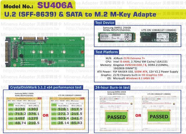 Alt view image 4 of 7 - U.2 (SFF-8639) to M.2 NVMe SSD & SATA 7+15pin to M.2 (SATA I/F) SSD Adapter Support 2230 / 2242 /2260 /2280 /22110