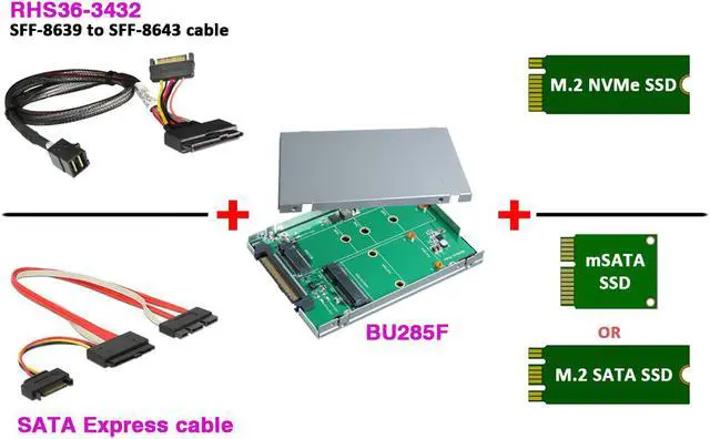 Alt view image 3 of 6 - Innocard SATA Express to M.2 (SATA Interface) & mSATA SSD Converter or U.2 (SFF-8639) to M.2 NVMe SSD Converter with SATA Express Cable & U.2 Cable KIT