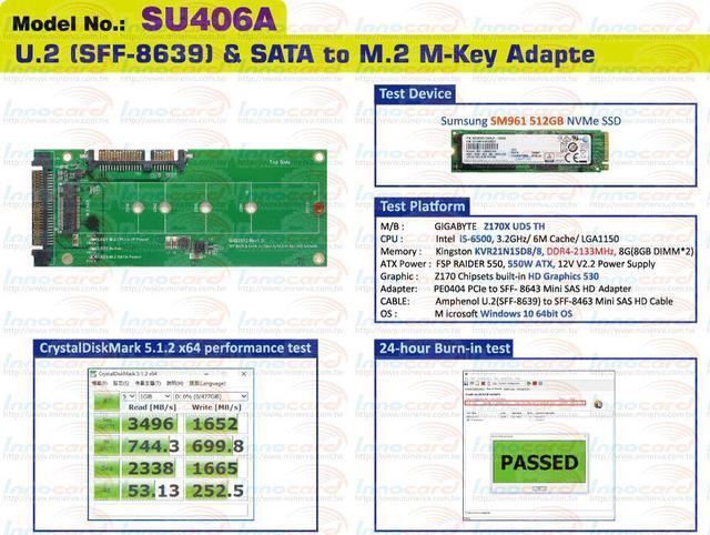Alt view image 3 of 7 - U.2 (SFF-8639) to M.2 NVMe SSD & SATA 7+15pin to M.2 (SATA I/F) SSD Adapter Support 2230 / 2242 /2260 /2280 /22110