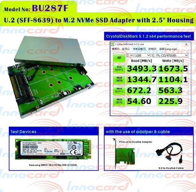 Innocard 2.5 SSD & M.2 SSD mount to 3.5 drive tray / 3.5 U.2 (SFF-8639)  to U.2 & M.2 NVMe SSD Adapter with U.2 to Mini SAS HD (SFF-8643) Cable 