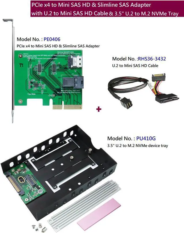 Main image of Innocard PCIe Gen 3 / 4-Lane to Mini SAS HD & Slimline SAS Adapter with U.2 to Mini SAS HD Cable & 3.5" U.2 to M.2 NVMe SSD device tray