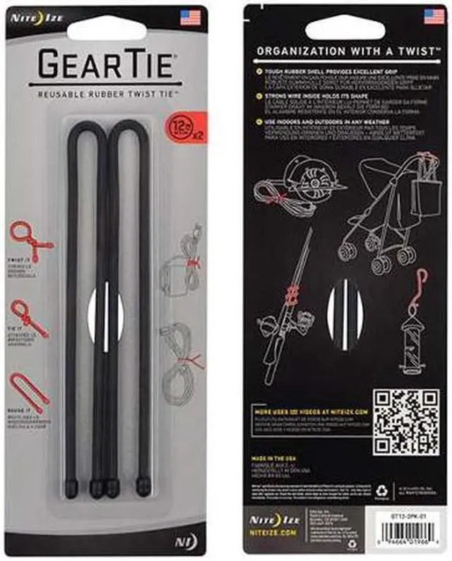 Alt view image 3 of 8 - Nite Ize GT122PK01 Gear Tie 12", 2 Pack, Black