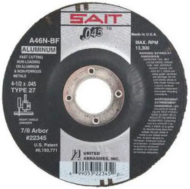 Alt view image 3 of 3 - UNITED ABRASIVES-SAIT 22345 Depressed Center Wheels, Type 27, 4 1/2 in Dia,