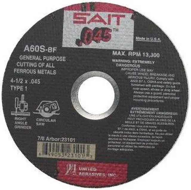 Alt view image 3 of 3 - UNITED ABRASIVES/SAIT 23101 Abrasive Cut-Off Wheel, Type 1, 4 1/2 in Dia, 0.045