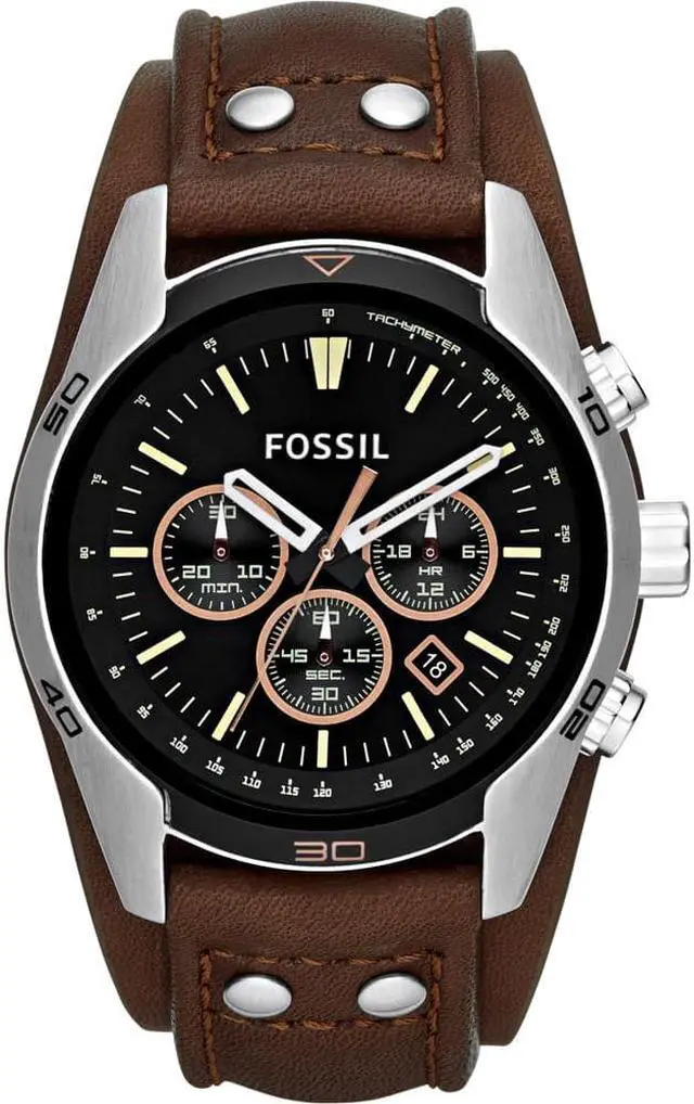 Alt view image 3 of 9 - Fossil Men's Coachman CH2891 Brown Leather Quartz Watch with Black Dial