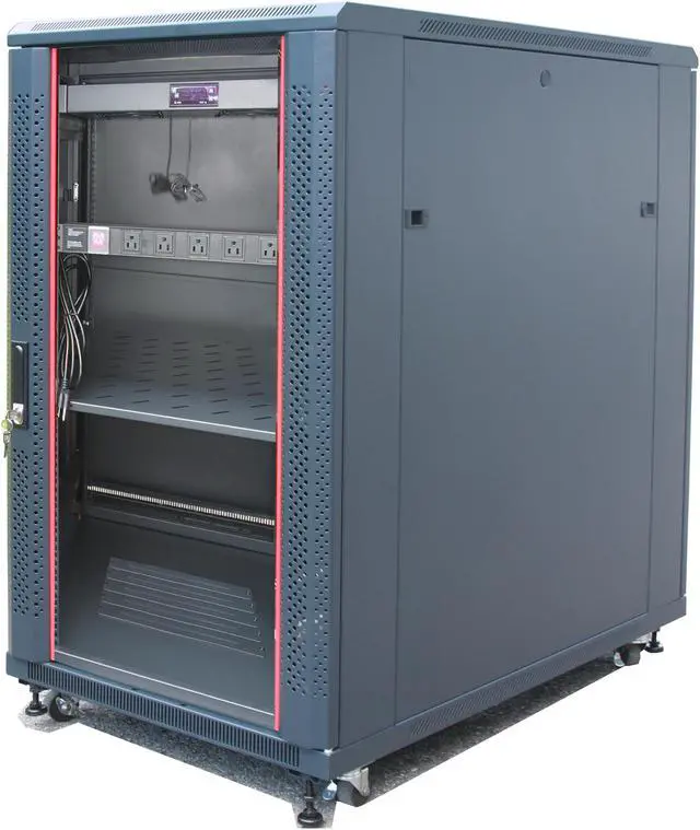 Alt view image 2 of 7 - 18U Free Standing Server Rack Cabinet. Fits Most Servers, ACCESSORIES FREE!! Thermo Control System, 4 Fan Cooling Panel, Shelf, 6-Way PDU,  Fully Lockable 39"Deep Network IT Server Rack Enclosure