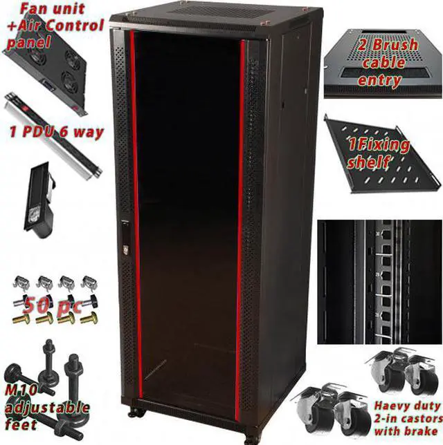 Alt view image 4 of 7 - 18U Free Standing Server Rack Cabinet. Fits Most Servers, ACCESSORIES FREE!! Thermo Control System, 4 Fan Cooling Panel, Shelf, 6-Way PDU,  Fully Lockable 39"Deep Network IT Server Rack Enclosure