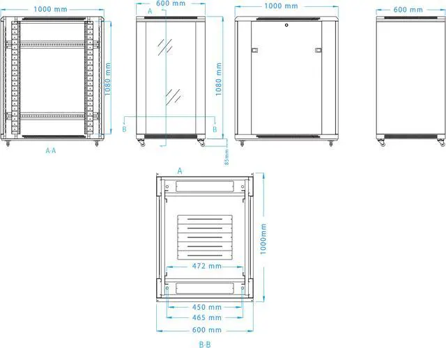Alt view image 5 of 10 - 22U Free Standing Server Rack Cabinet. Fits Most of Servers, ACCESSORIES FREE!! Thermo Control, 4 Fan Cooling Panel, Shelf, 8-Way PDU, Fully Lockable 39"Deep Network IT Server Rack Enclosure