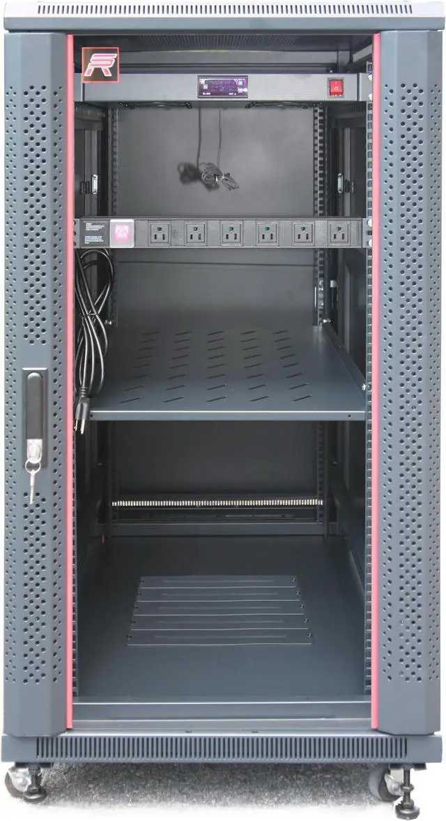 Alt view image 2 of 10 - 22U Free Standing Server Rack Cabinet. Fits Most of Servers, ACCESSORIES FREE!! Thermo Control, 4 Fan Cooling Panel, Shelf, 8-Way PDU, Fully Lockable 39"Deep Network IT Server Rack Enclosure