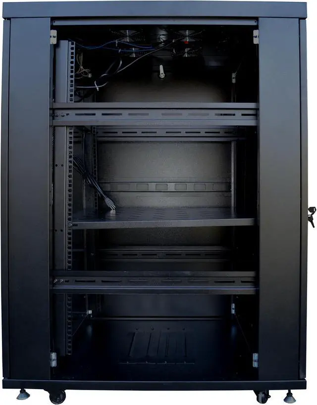 Alt view image 3 of 7 - 27U 39” Deep Free Standing Server Rack Cabinet Thermo Control System, 4 Fan Cooling Panel, Vented Shelf, 8- Way PDU, Fully Lockable Innovated Design Data Network IT Server Rack Enclosure