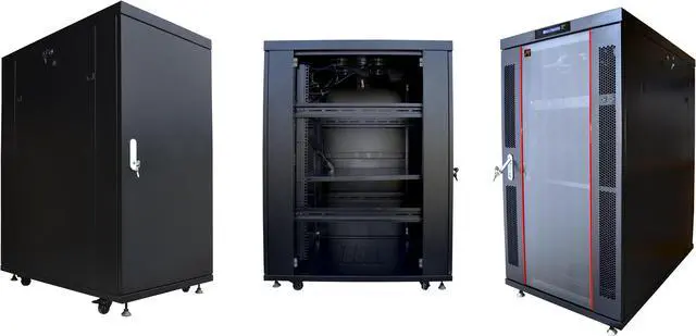 Alt view image 4 of 7 - 27U 39” Deep Free Standing Server Rack Cabinet Thermo Control System, 4 Fan Cooling Panel, Vented Shelf, 8- Way PDU, Fully Lockable Innovated Design Data Network IT Server Rack Enclosure