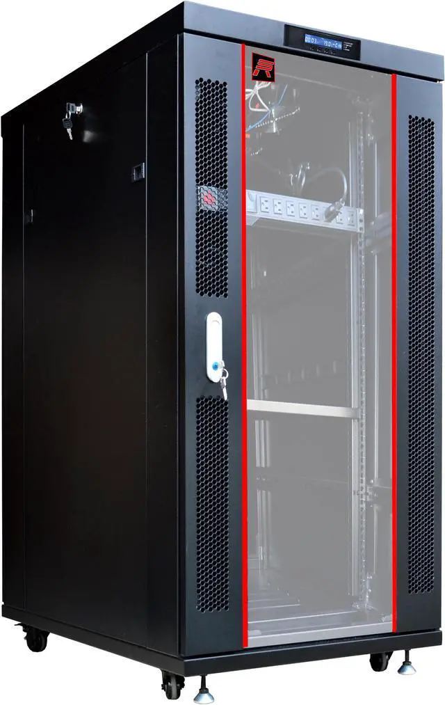 Alt view image 6 of 7 - 27U 39" Deep Free Standing Server Rack. Fits Most of Servers, ACCESSORIES FREE!! Thermo Control System, 4 Fan Cooling Panel, Shelf, 8-Way PDU , Fully Lockable 39" Deep Network IT Server Rack Enclosure