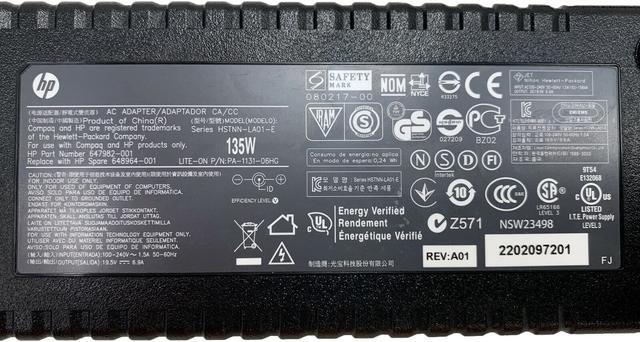 Alt view image 2 of 4 - Genuine HP AC Adapter 135W for TouchSmart 600-1000 610-1200 600-1300 PC w/Cord