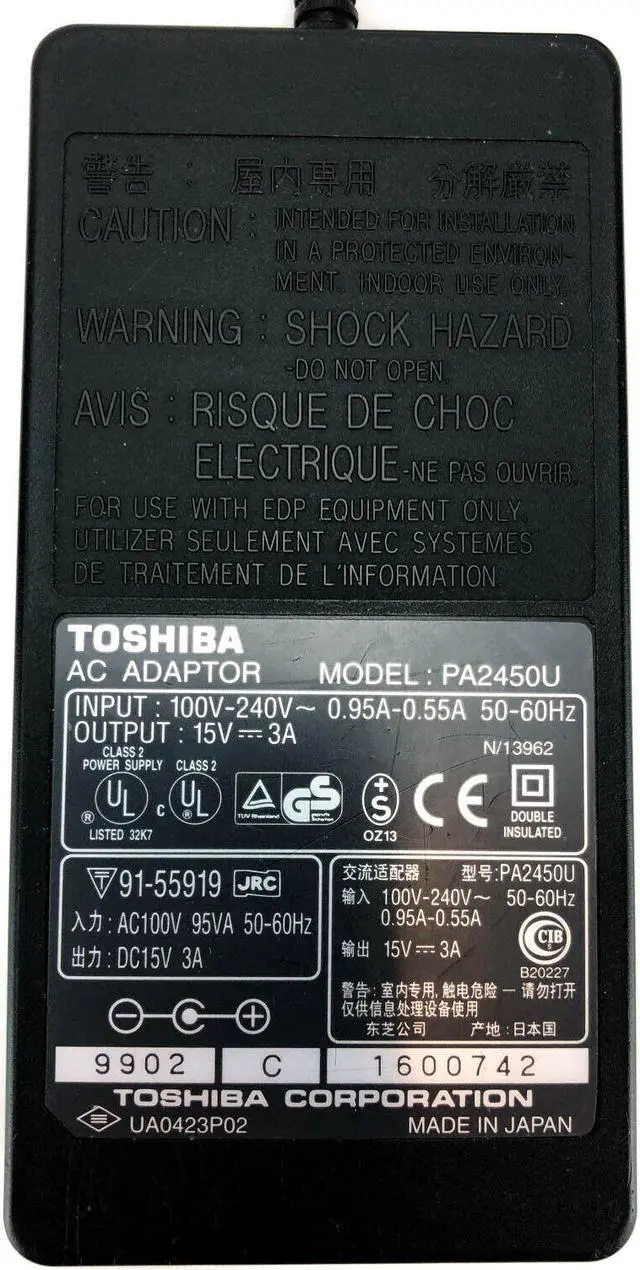 Alt view image 3 of 3 - Genuine Toshiba PA3241U-1ACA 45W 15V AC Adapter Power Supply Charger No Cord OEM