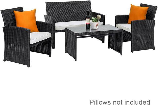 Alt view image 3 of 7 - Goplus 4PCS Patio Rattan Furniture Conversation Set Cushioned Sofa Table Garden Black