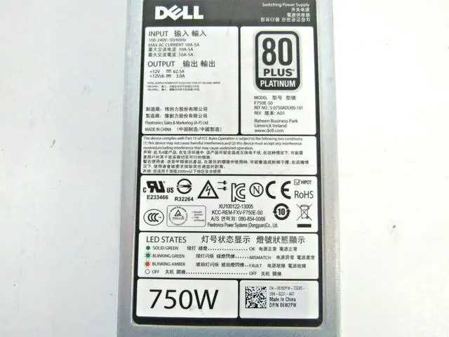 Alt view image 6 of 7 - Dell 6W2PW 5NF18 PowerEdge R520 R620 R720 R820 T420 T620 750W Power Supply 54-2