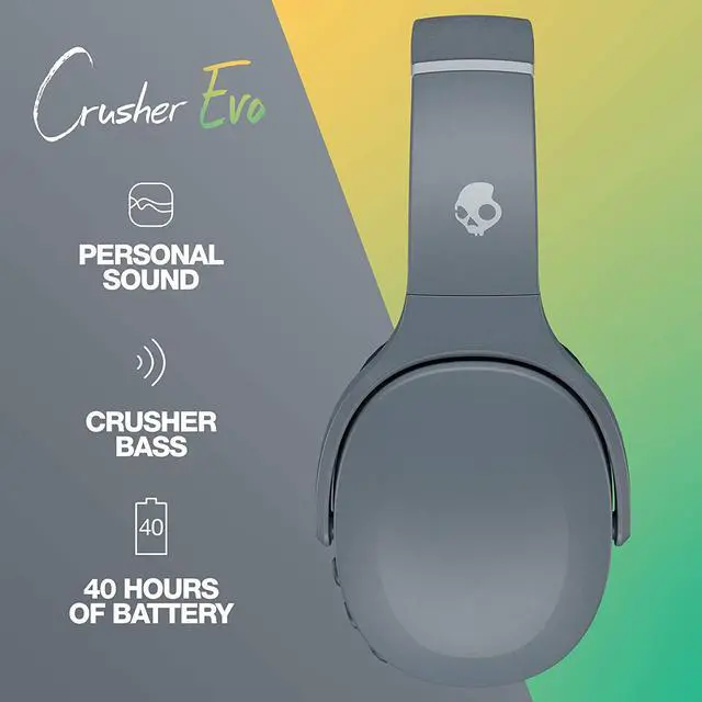 Alt view image 16 of 19 - Skullcandy Crusher Evo Chill Grey Bluetooth Headphones