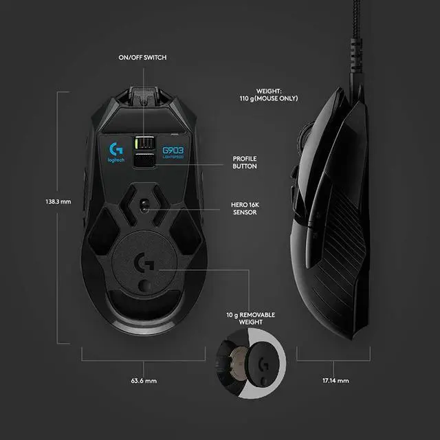 Alt view image 9 of 20 - Logitech 910-005670 G903 LIGHTSPEED Wireless Gaming Mouse