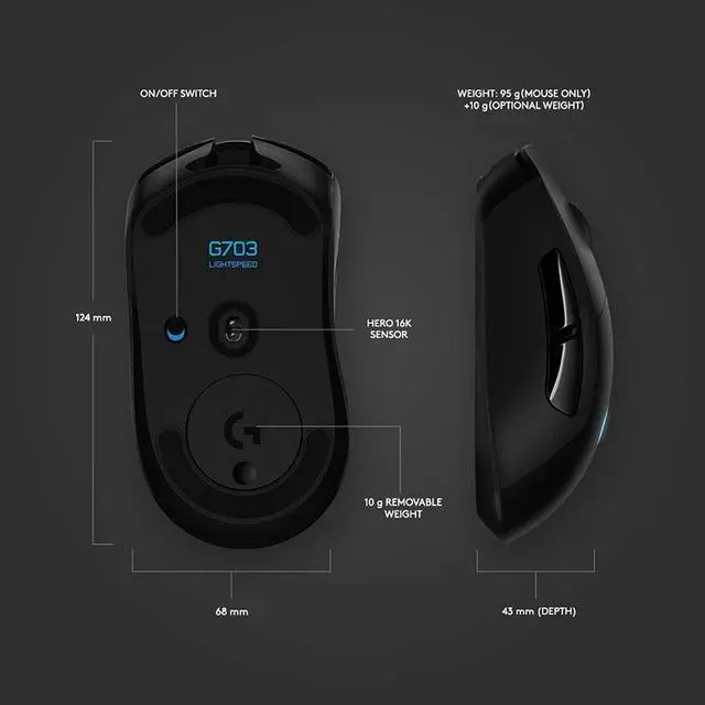 Alt view image 11 of 20 - Logitech 910-005638 Lightspeed Wireless Gaming Mouse