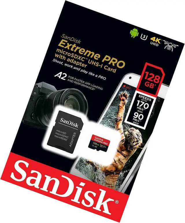 Alt view image 8 of 18 - SanDisk SDSQXCY-128G-GN6MA DCM 128GB 8p MSDXC r170MB/s w90MB/s Class 10 UHS-I U3 A2 V30 SanDisk Extreme Pro Micro Secure Digital Extended Capacity Card w/ Adapter