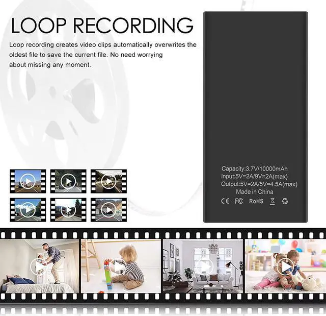 Alt view image 5 of 7 - Hidden Camera 1080P 10000Mah Power Bank Camera Long Time Recording Spy Camera Nanny Cam No Wifi With Motion Detection, Night Vision, Gravity Sensor For Home Security No Audio