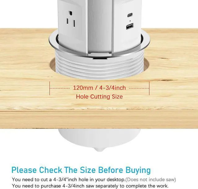 Alt view image 2 of 7 - Pop Up Outlet For Countertop, Pop Up Power Strip With Usb C Ports, Kitchen Counters Grommet Outlet Center With 3 Outlet And Usb Ports. (White)