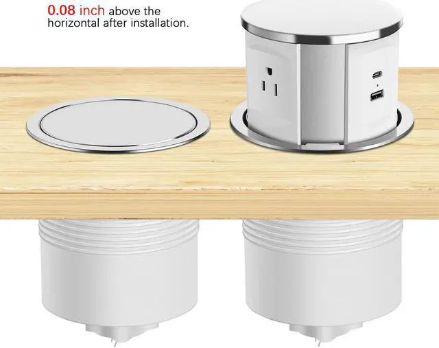 Alt view image 4 of 7 - Pop Up Outlet For Countertop, Pop Up Power Strip With Usb C Ports, Kitchen Counters Grommet Outlet Center With 3 Outlet And Usb Ports. (White)