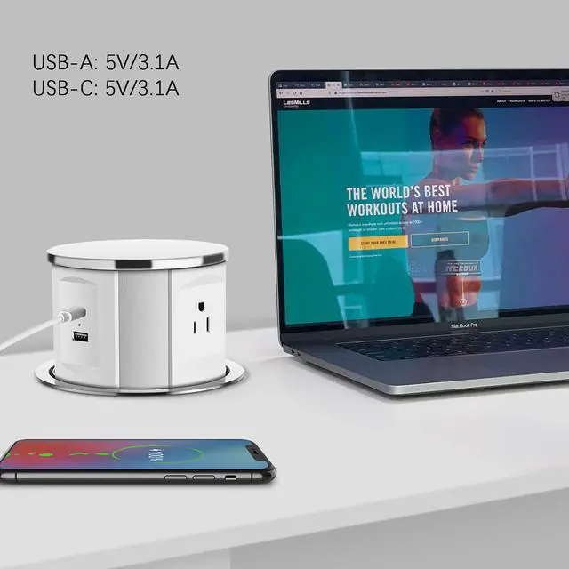 Alt view image 7 of 7 - Pop Up Outlet For Countertop, Pop Up Power Strip With Usb C Ports, Kitchen Counters Grommet Outlet Center With 3 Outlet And Usb Ports. (White)