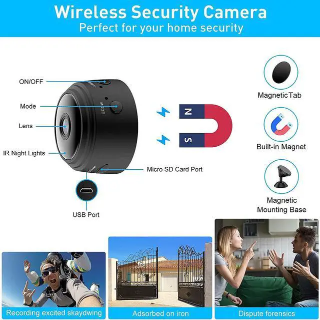 Alt view image 2 of 7 - Wifi Camera Fhd 1080P Portable Wlan Compact Surveillance Small Security Camera With 32G Sd Card With Motion Detection And Infrared Night Vision Function, Video Recording For Indoor/Outdoor