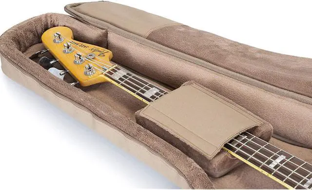 Alt view image 6 of 7 - Deluxe Gig Bag For Bass Guitars With Padded Backpack Straps And Large Exterior Pocket; Tan (Lvybassgb200)
